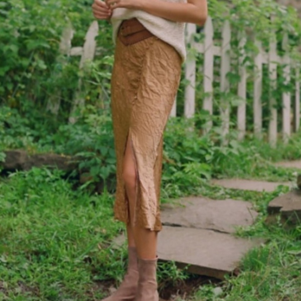 Anthropologie Crinkle Midi Skirt